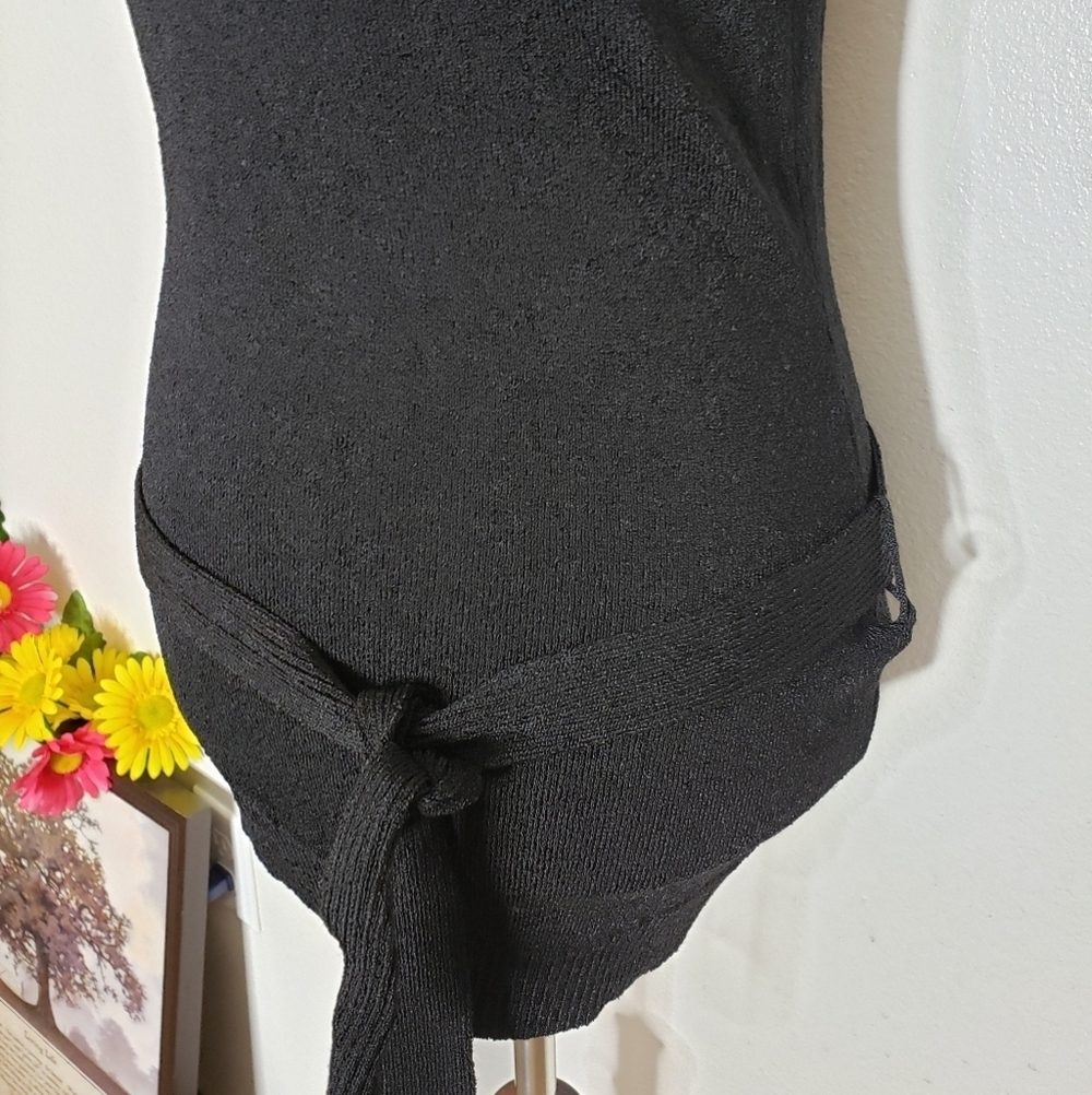 White House Black Market Cowl Neck Sleeveless Top with Belt Black Winter Spring - Picture 12 of 13